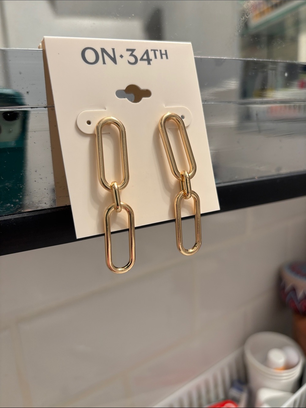 ON 34th Gold Double Link Drop Earrings